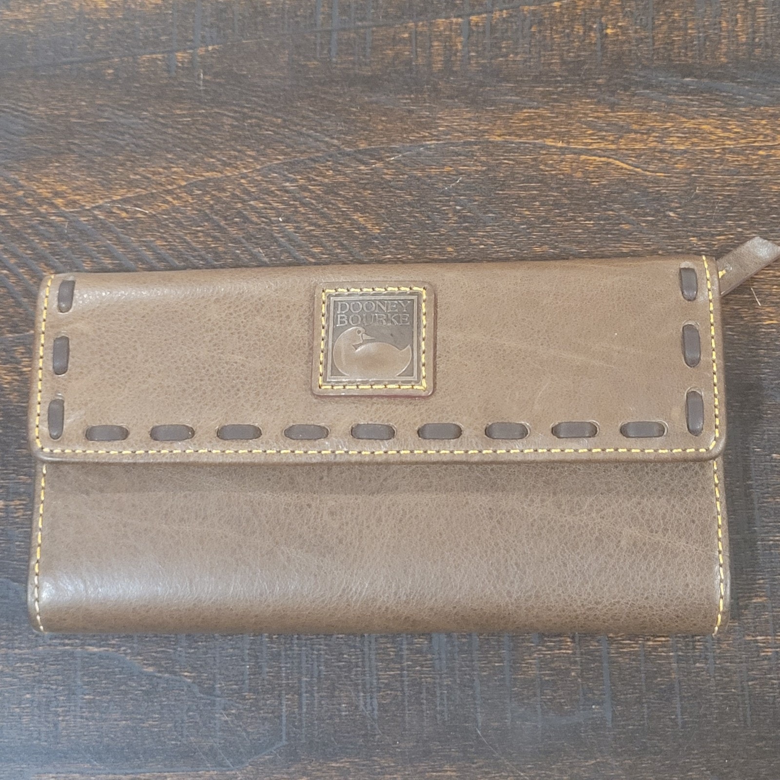 Dooney & Bourke Florentine Leather Continental Clutch Wallet Brown W/ Red Lining
